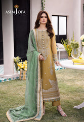 Asim Jofa Mustard & Blue Formal Collection Chiffon Dress 3pc