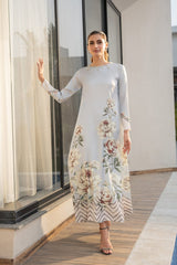 Lulusar Silk Digital Printed Sky Blue 3PC Unstitched Dress