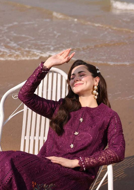 Imrozia Margenta Embroidery Lawn Chikankari Dress 3pc Unstitched