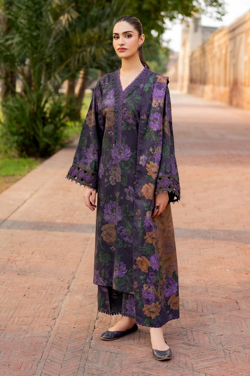 Baroque Purple Printed Lawn Embroidery Unstitched Dress
