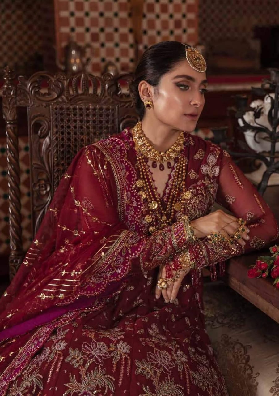 Afrozeh Maroon Chiffon Wedding Collection New Arrival