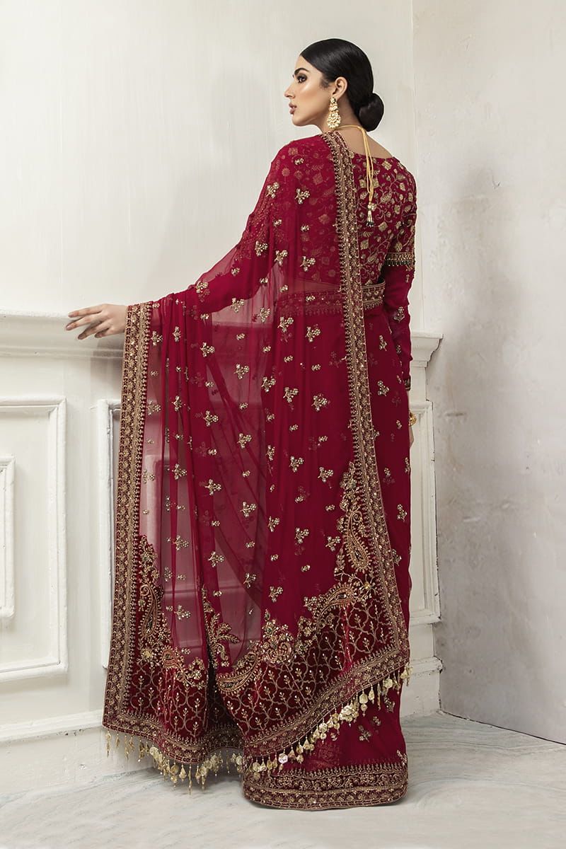M.B Maroon Wedding Saree Soft Net Fabric Embroidery Unstitched