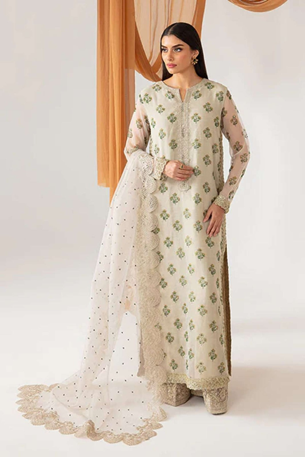 Designer Wear Green pure Cotton Lawn Embroidery Dress