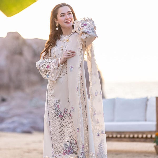 QALAMKAR LUXURY LAWN CREAM CHIKANKARI DRESS