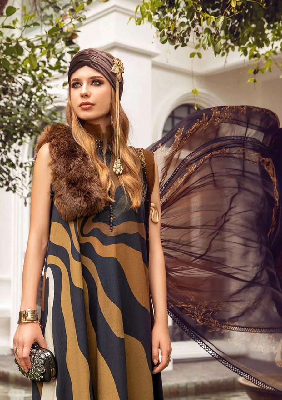 Maria B Brown Pure Lawn Embroidery 3PC