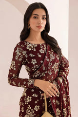 Jazmin Maroon Saree Chiffon Embroidery Unstitched