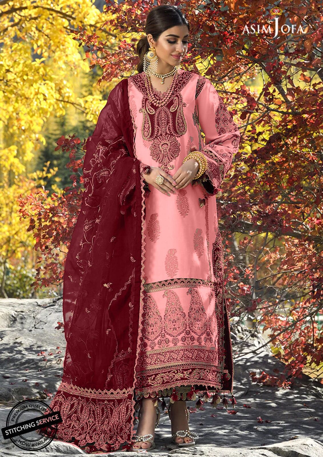 Asim Jofa Pink Cotton Lawn Embroidery Dress 3pc