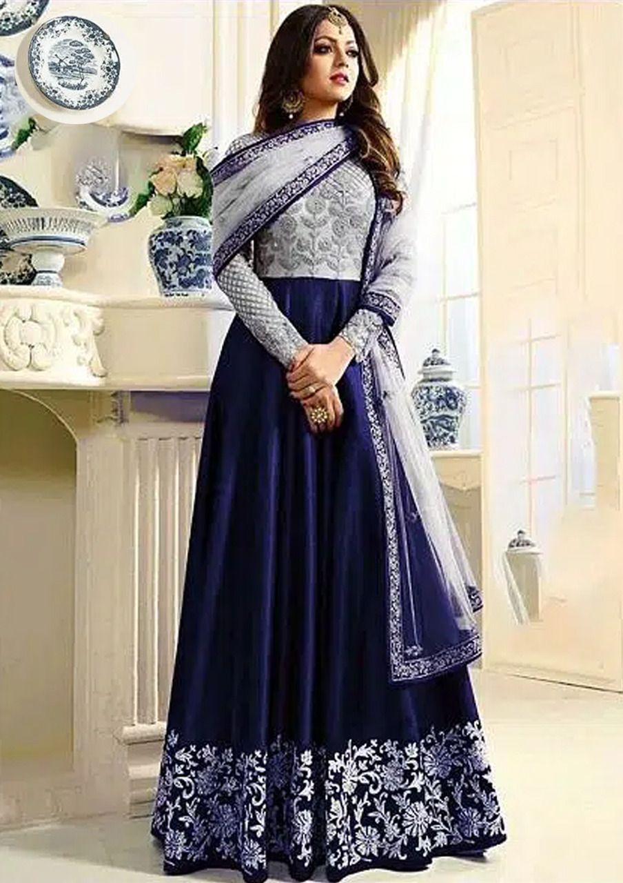 Designer Wear Maxi Formal Collection Chiffon Fabric Blue & Gray