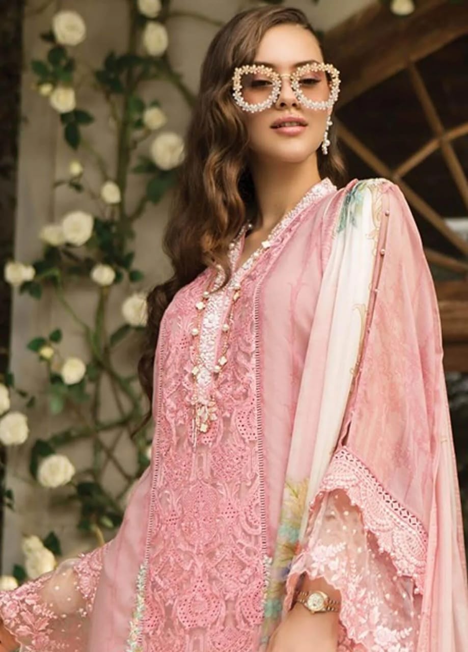 Maria B White Pink Pure Lawn Embroidery New Arrival 3PC