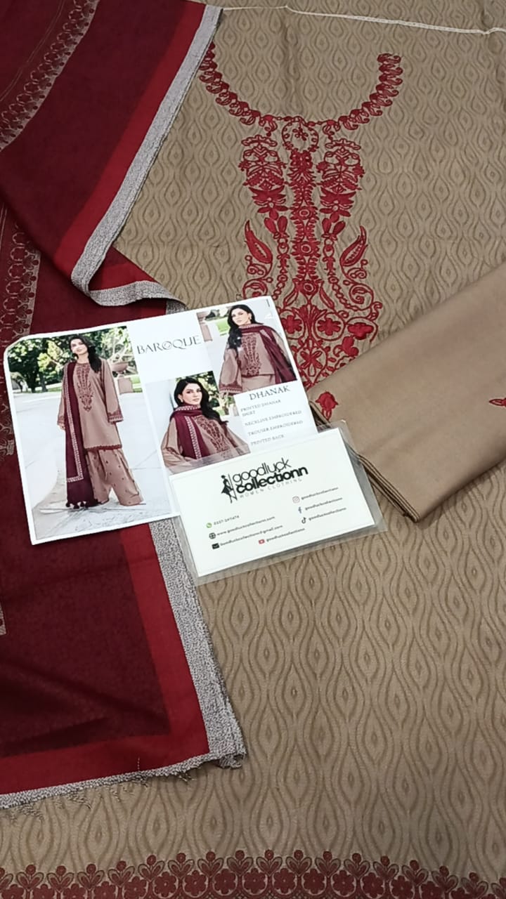 Baroque Dhanak Fabric Winter Collection Embroidey 3pc Unstitched