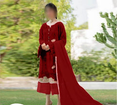 zarqash Cotton Embroidery dress chikankari Maroon
