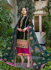 Zainab Chottani Bottle Green Velvet Formal Collection 3pc