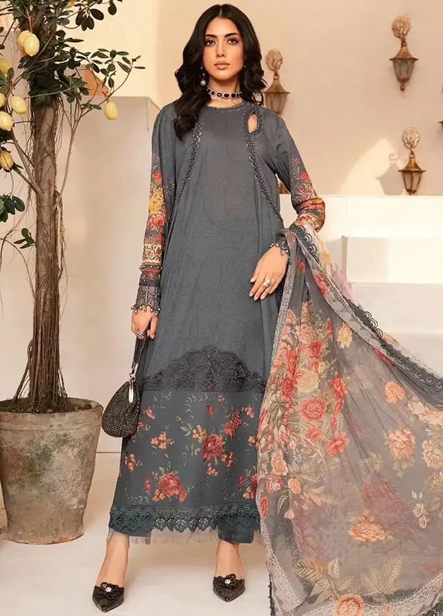 Maria B Gray Pure Lawn Embroidery Summer Collection