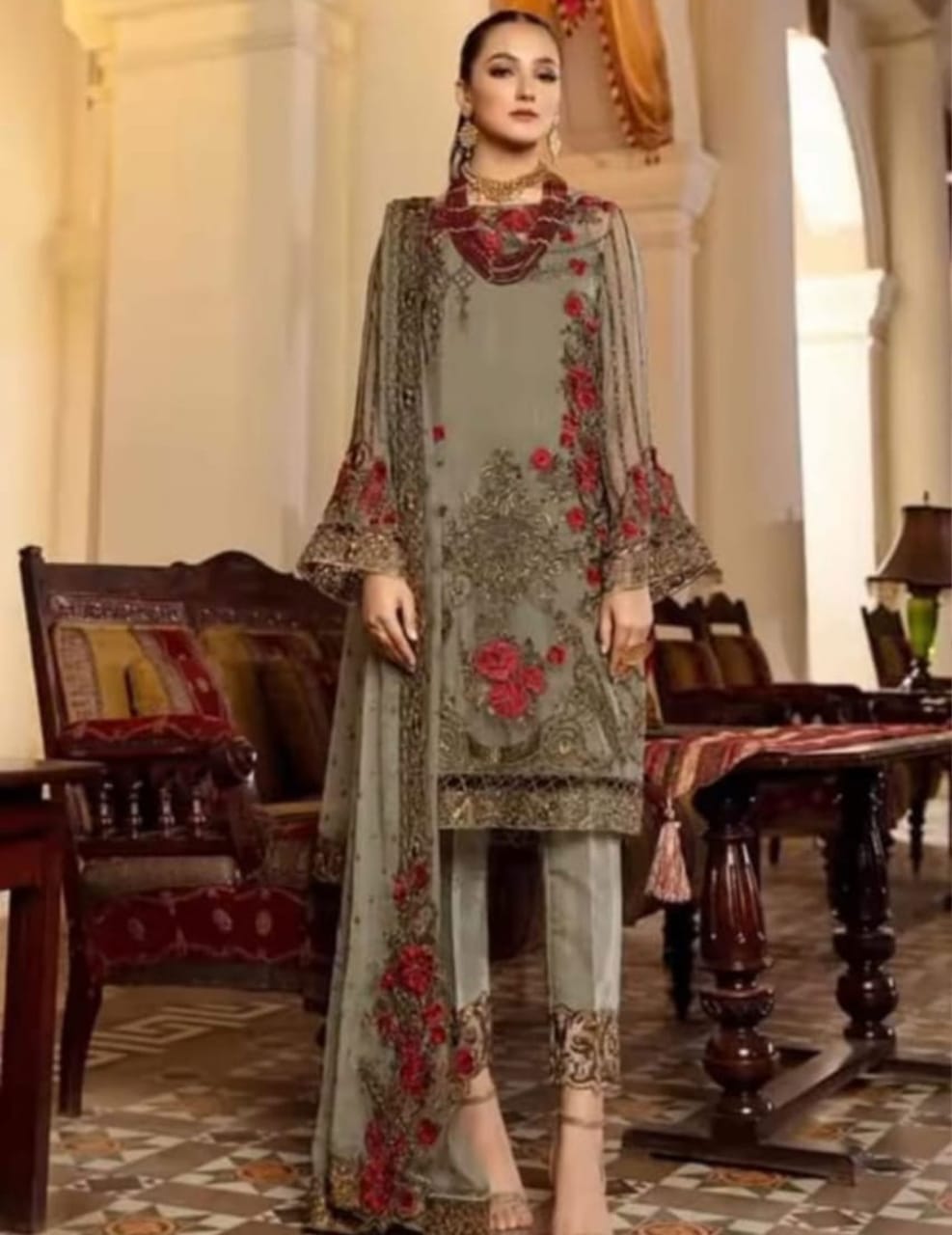 Imrozia Green Chiffon Formal Collection 3pc Dress