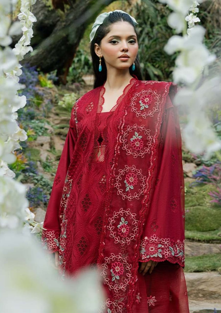 Flora By Zevk Maroon Embroidered Lawn Chikankari 3 Piece Unstitched