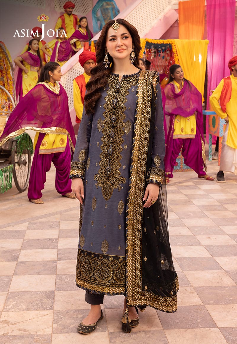 beaded black prom dress AJSM-30 EMBROIDERED POLY COTTON 3 PCS Asim Jofa