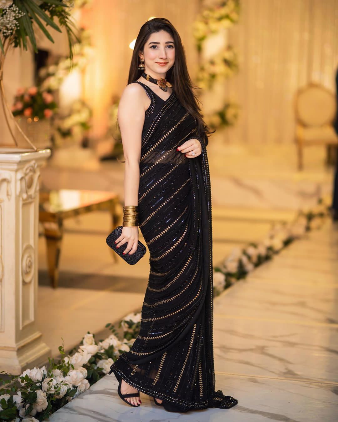 MARAYAM NAFEES BLACK SAREE CHIFFON FABRIC