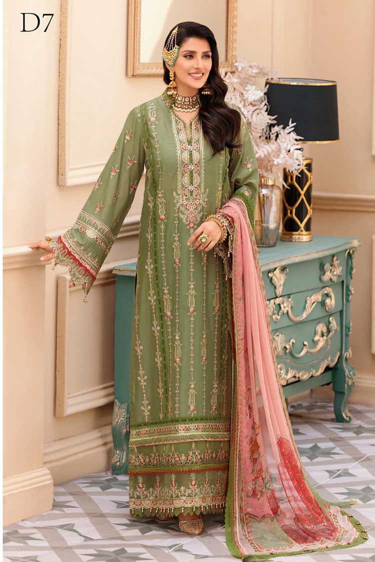 Ayeza Khan Green Embroidery Cotton Lawn Luxury Collection