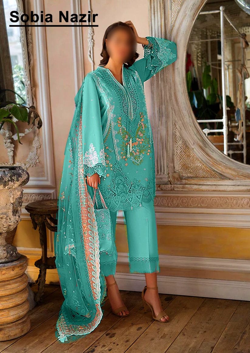 Sobia Nazir Green Cotton Lawn Chikankari Embroidery Dress 3pc