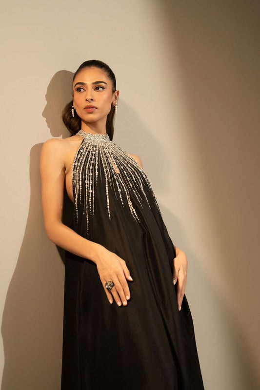 Lulusar Raw Silk Black Party Wear Dress P3c Unstitched