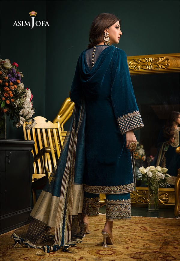Asim Jofa Blue Chiffon Embroidery Dress Formal Collection 3pc