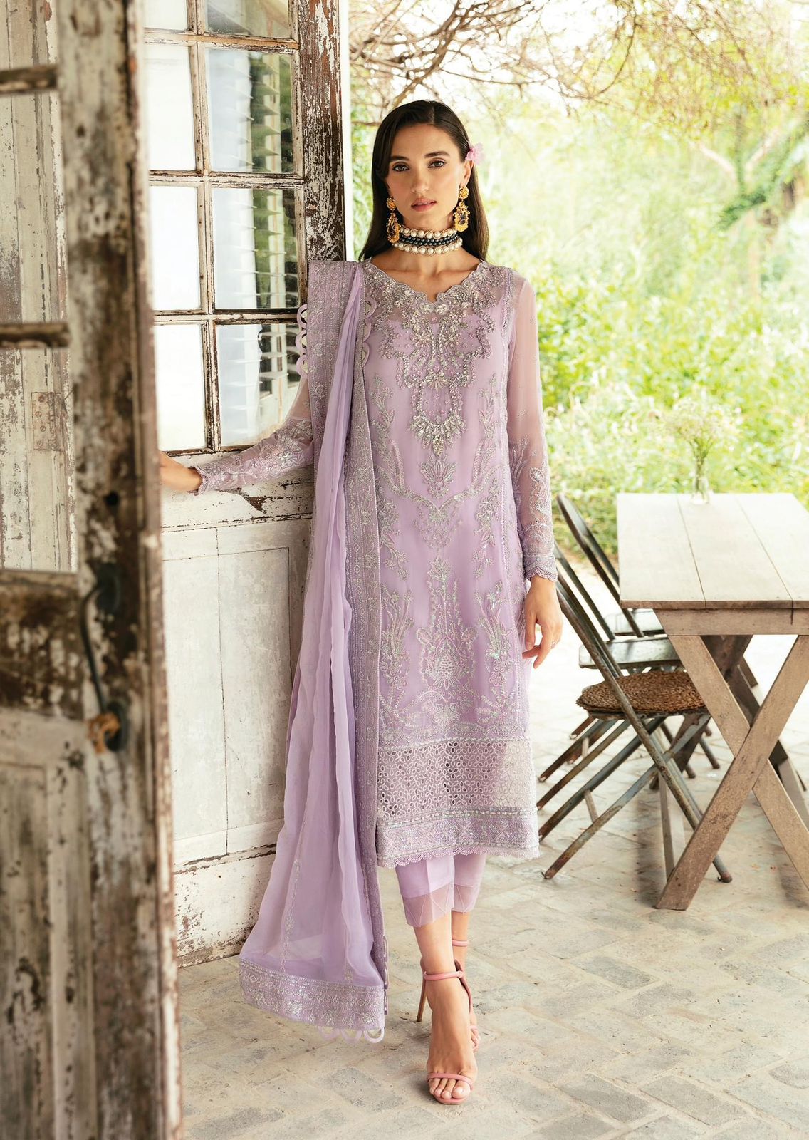 Gulaal Lilac Formal Collection Chiffon Dress Hand Work 3pc