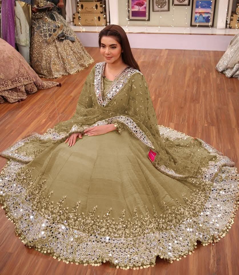 Nida Yasir Green Chiffon Embroidery Maxi Wedding Collection Unstitched