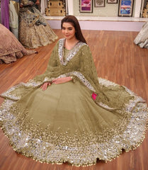 Nida Yasir Green Chiffon Embroidery Maxi Wedding Collection Unstitched