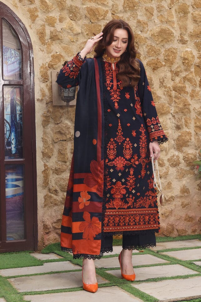Aneelas Jet Black Khaddar Winter Collection Embroidery 3piece Unsitched