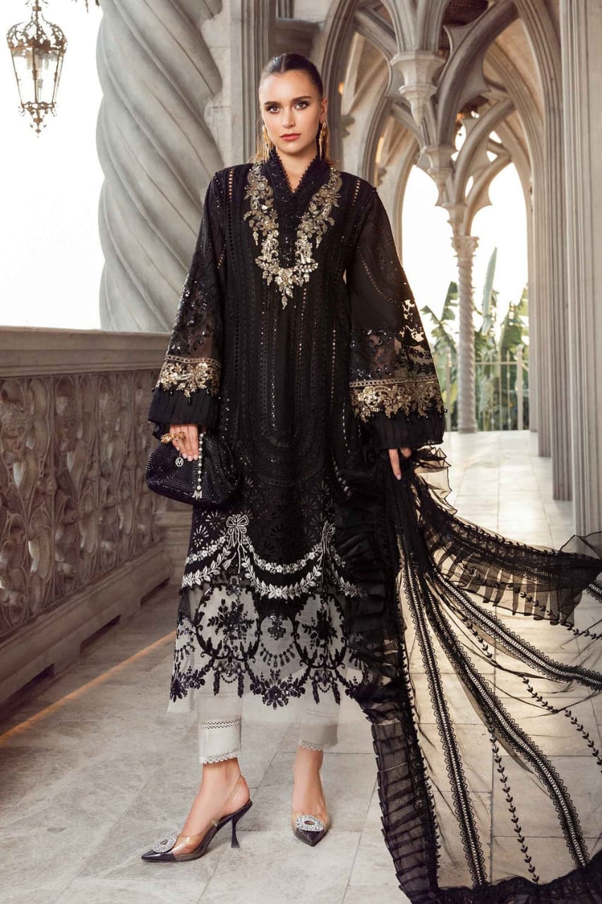 Maria B Black Luxury Lawn Embroidery Collection Chikankari