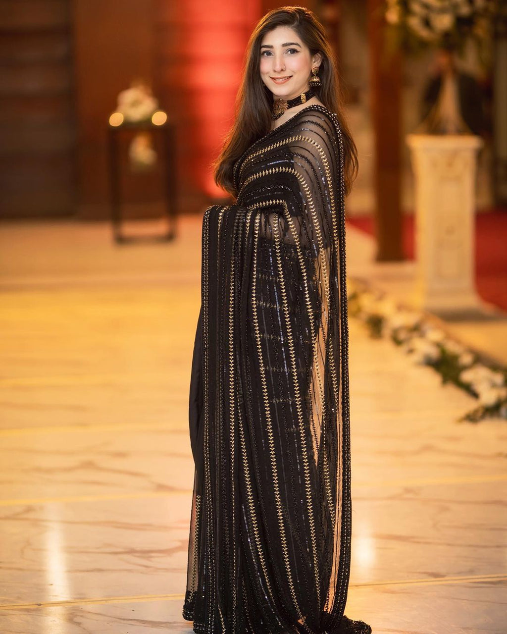 MARAYAM NAFEES BLACK SAREE CHIFFON FABRIC