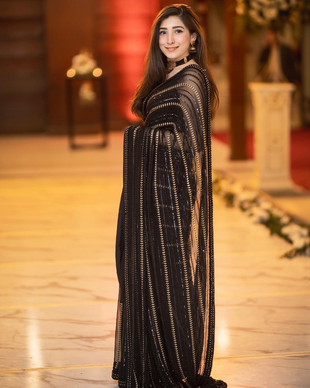 MARAYAM NAFEES BLACK SAREE CHIFFON FABRIC