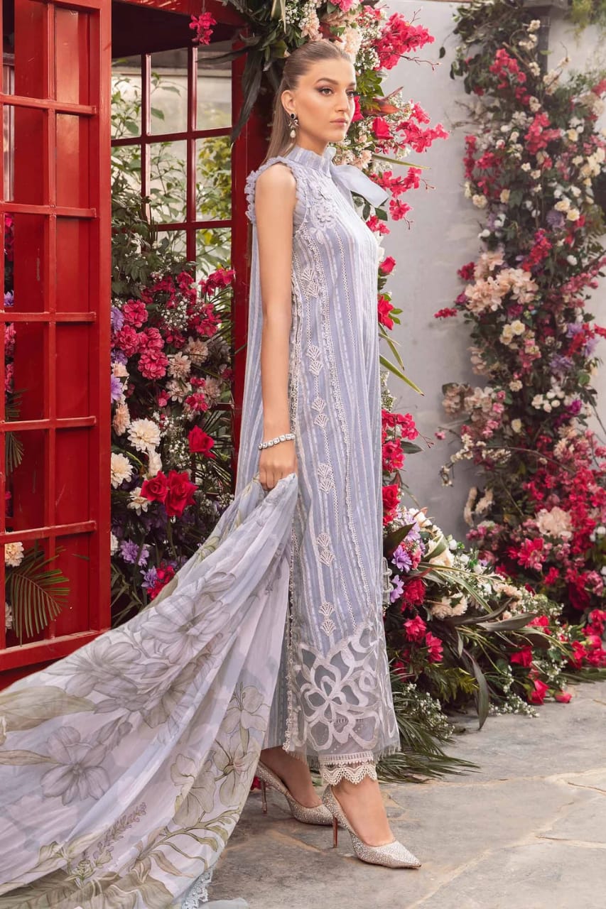 Maria B Gray Pure Lawn Embroidery New Arrival 3PC