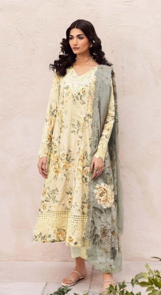Iznik Yellow Pure Lawn Chikankari Embroidery Dress 3pc Unstitched