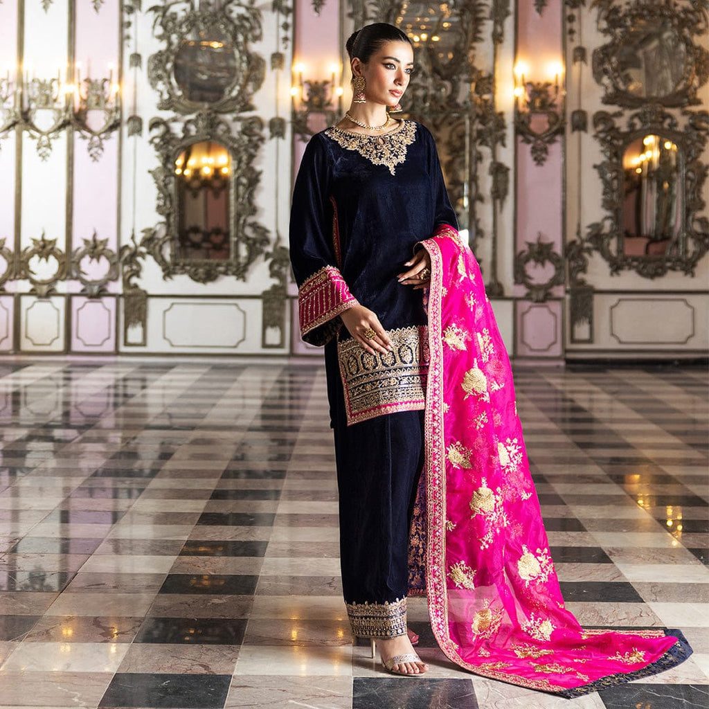 Zainab Chottani Blue Pink Micro 9000 Velvet Formal Collection 3piece Unstitched