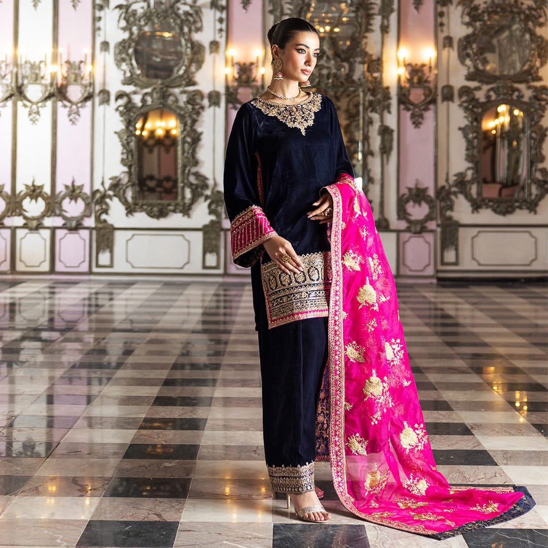 Zainab Chottani Blue Pink Micro 9000 Velvet Formal Collection 3piece Unstitched