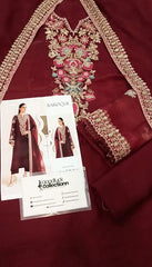 Baroque Maroon Chiffon Emb Party Wear Collection 3pc Unstitched