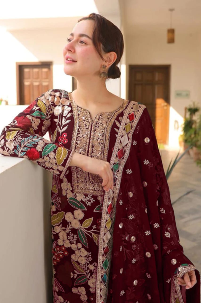 Rang Rasiya Maroon Luxury Chiffon Embroidery Collection 3pc