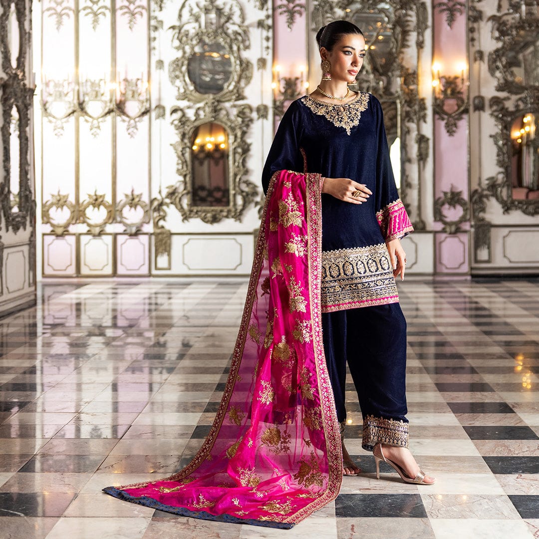 Zainab Chottani Blue Pink Micro 9000 Velvet Formal Collection 3piece Unstitched