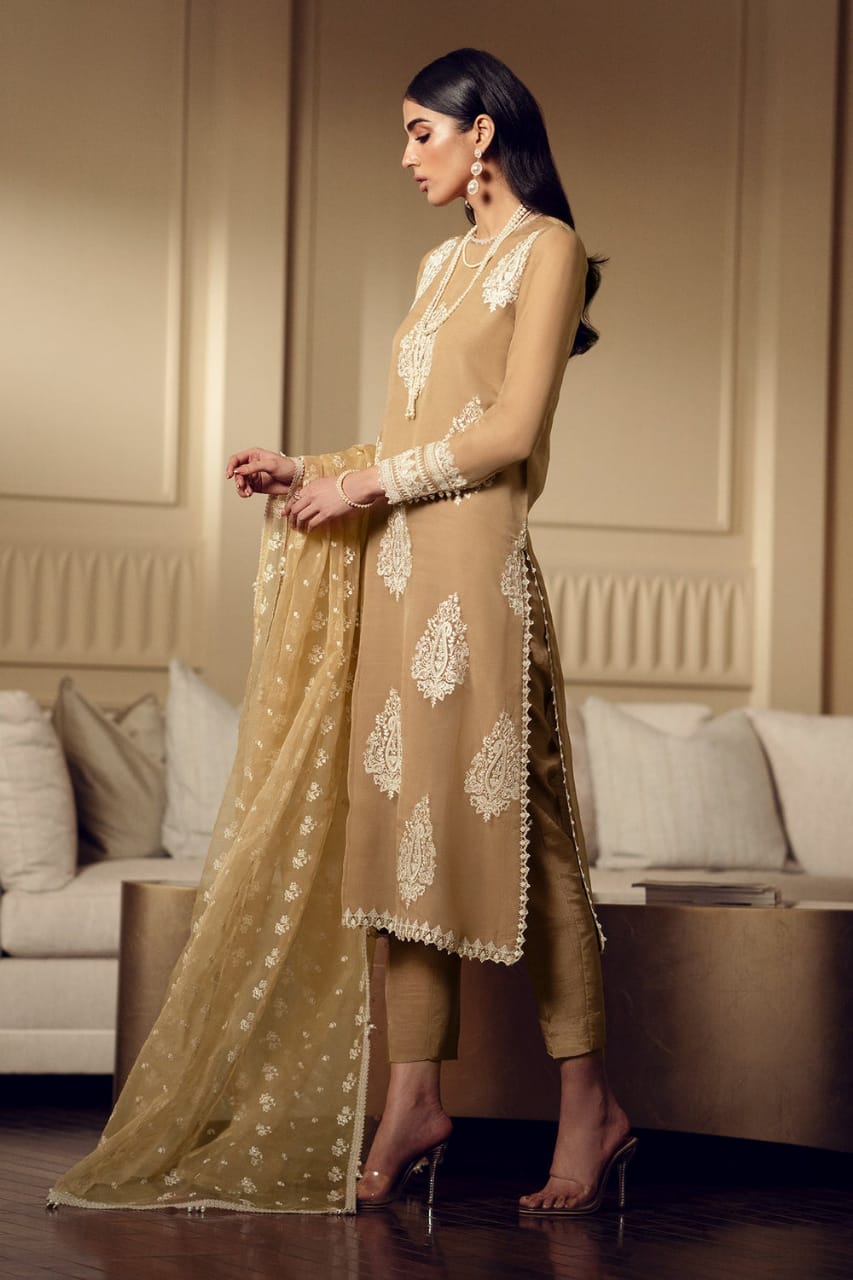 Baroque Brown Pure Cotton Lawn Embroidery Dress 3pc