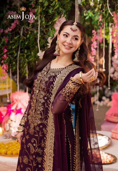 Asim Jofa Purple Luxury Chiffon Embroidered 3 piece Unstitched
