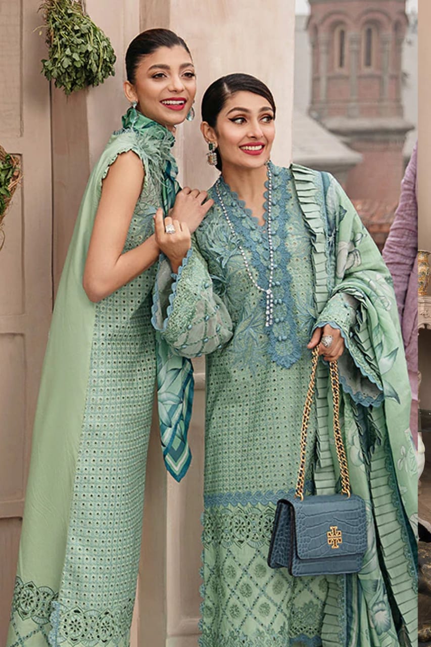 Mushq Green Luxury Lawn Chikankari Dress Unstitched