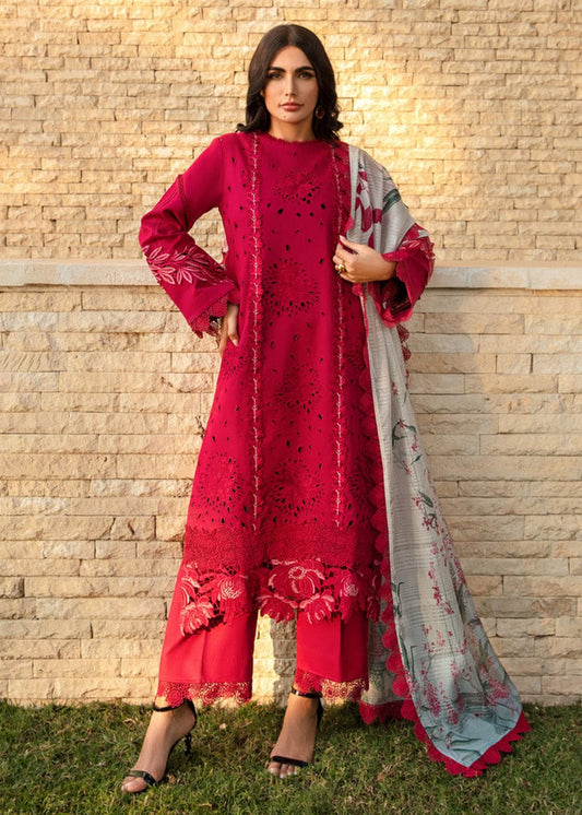 Designer Wear Red Chikankari Embroidery Lawn Dress 3pc