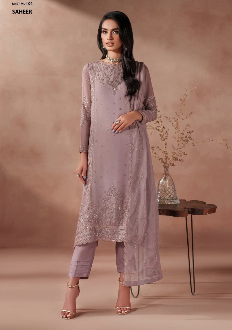 Zarif Tea Pink Exclusive Chiffon Emb Formal Collection 3piece Unsittched