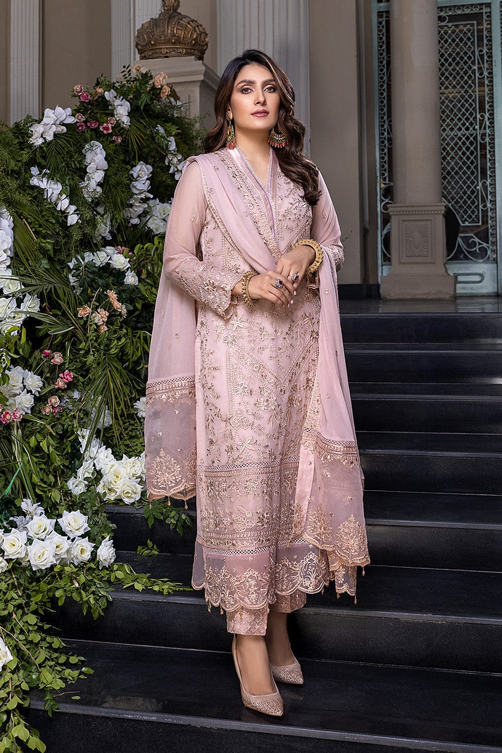 Elaf Pink Chiffon Embroidery Formal Collection 3piece Unstitched