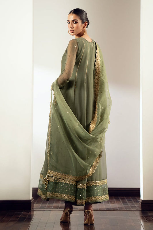 Baroque Green Wdding Collection organza Dress Maxi Unstitched