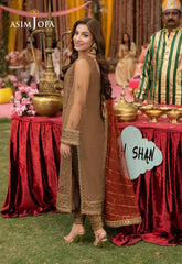 Asim Jofa Green & Rust Chiffon Formal Dress 3Piece Unstitched