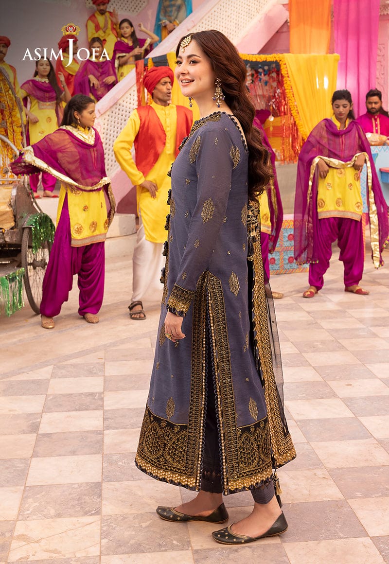 Asim Jofa Gray & Black Chiffon Embroidery Dress Formal Collection 3pc