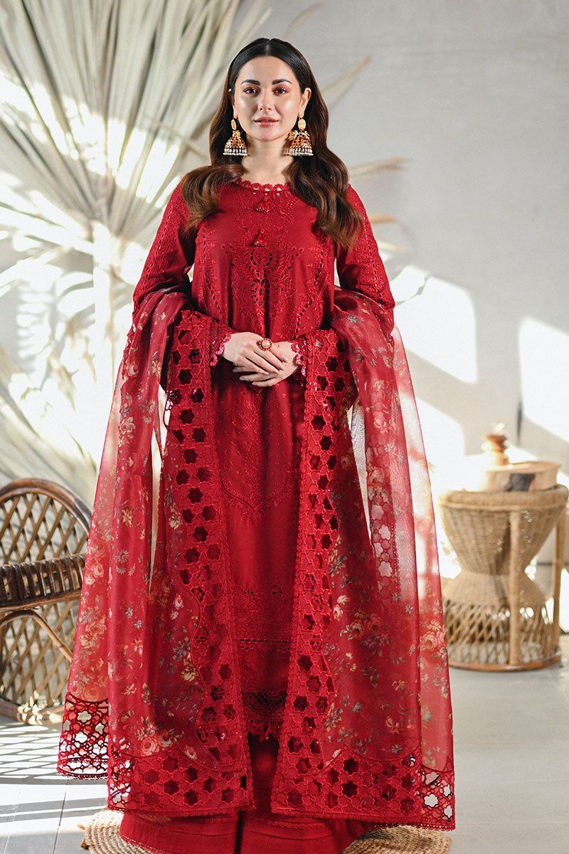 Qalamkar Red Chikankari Luxury Collection