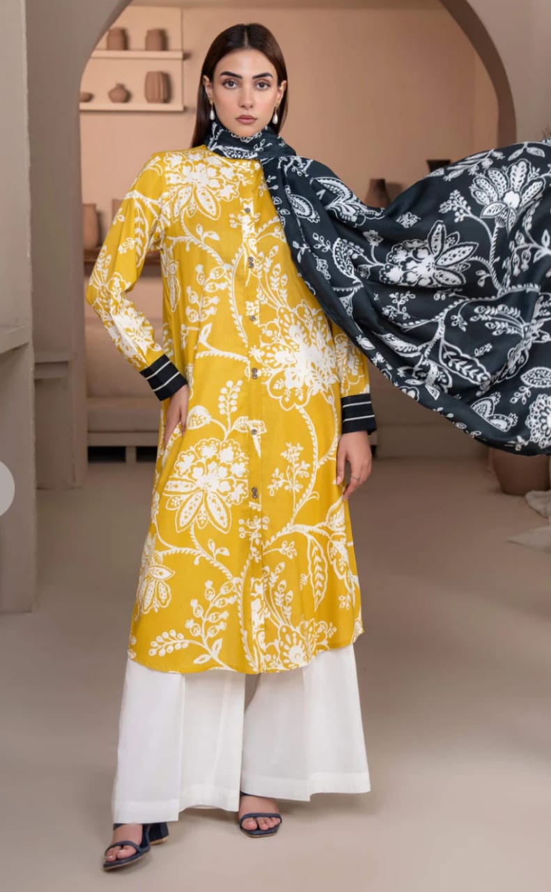 Lime Light Yellow Lawn Embroidery 3pc Unstitched Dress